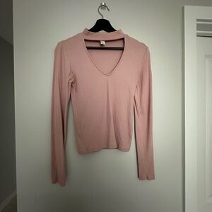 Forever 21 Pink Long Sleeve V-Neck Top